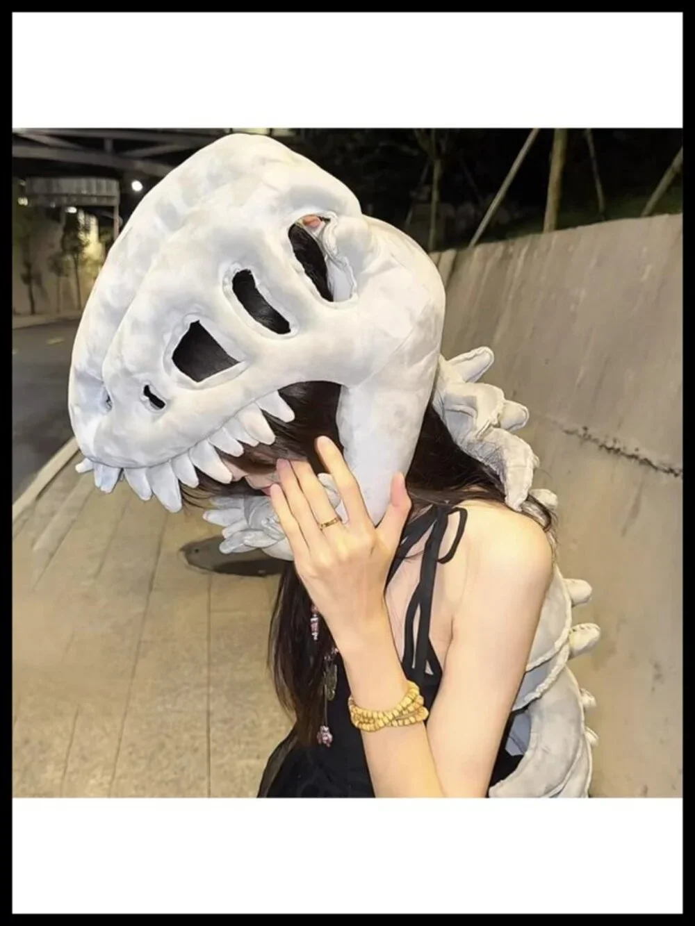 3D Skeleton Dinosaur Halloween Costume Plush Zip-Up Sleeveless Unisex Cosplay
